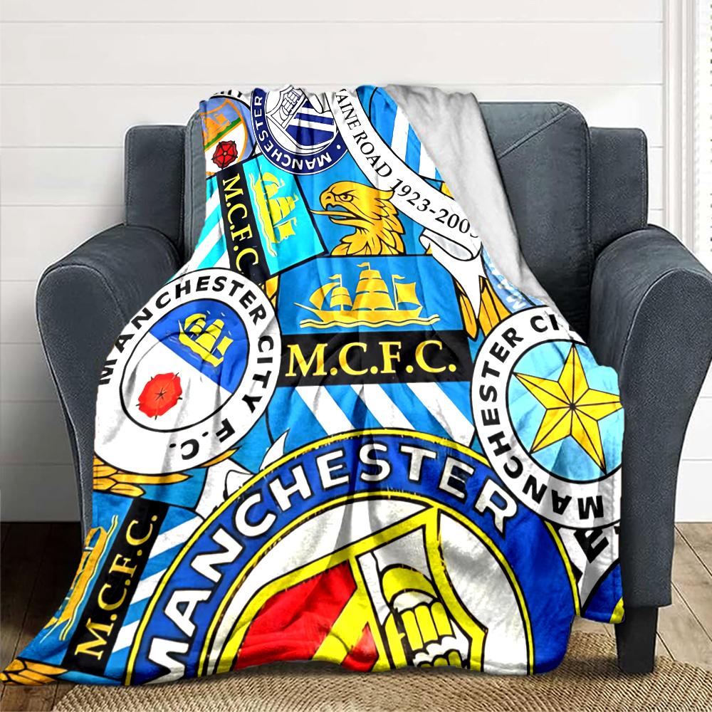 Manchester City Wappen Decken Flanell Bedruckt Atmungsaktiv Warm Überwurf für Zuhause Büro Bettwäsche 0708a21