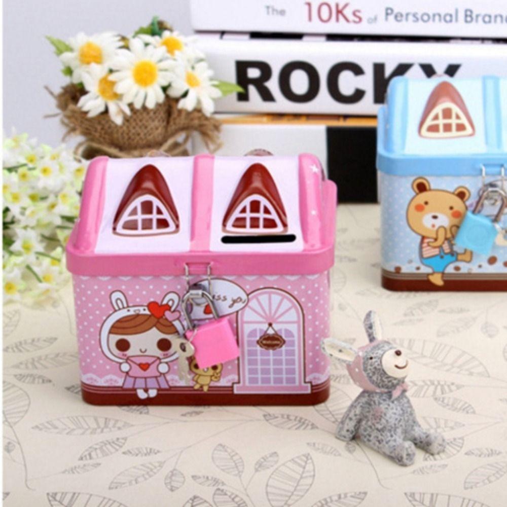 Cute House Coin Box Metal Coin Safe Storage Box House Shape Piggy Bank  Christmas Gift