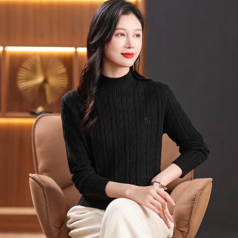 

Women s Thick Cable Knit Half-High Collar Sweater XL