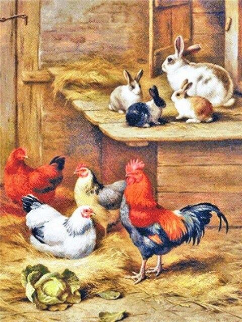 DIY Chicken 5D Diamond Painting Cross Stitch Full Round Rhinestones Diamond Embroidery Animal Mosaic Home Decor