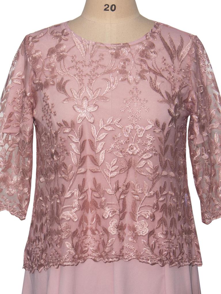 European and American Women's Embroidered Round Neck Two-Piece Plus Size Princess Seam Swing Dress