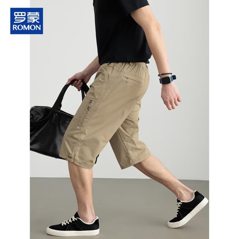 ROMON Men s 100% Cotton Casual Capri Shorts 4XL