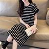 Long Loose and Thin Striped Dress, New Summer Niche Design Casual T-shirt Skirt
