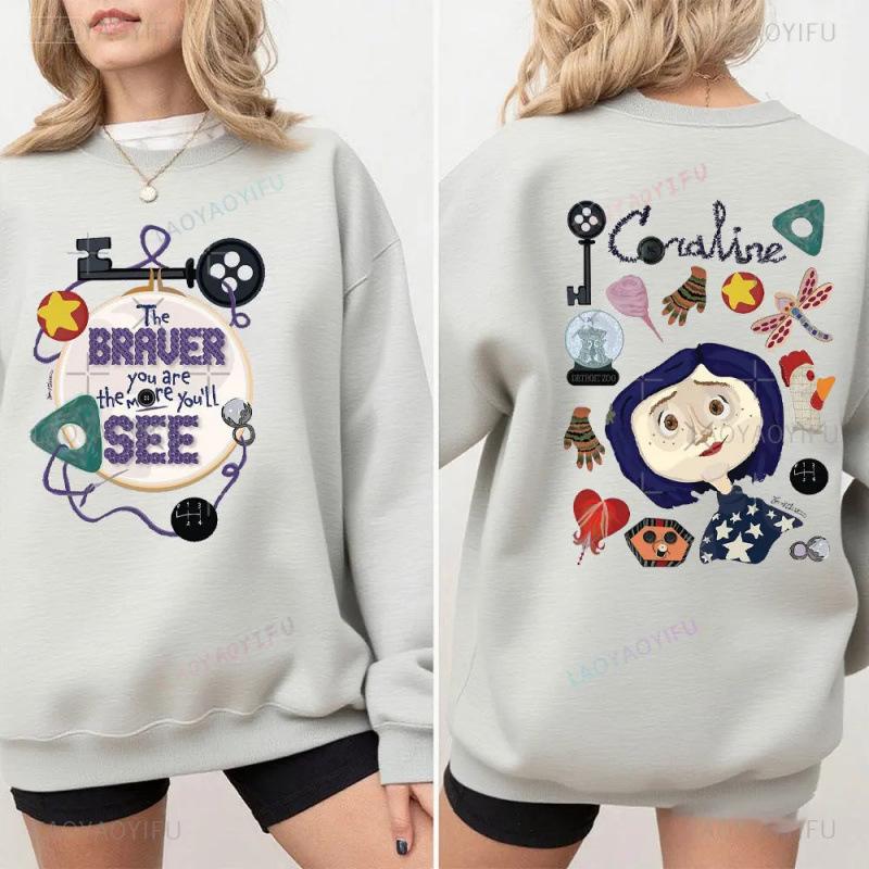 Coraline Themed Cartoon Character Print Hoodie