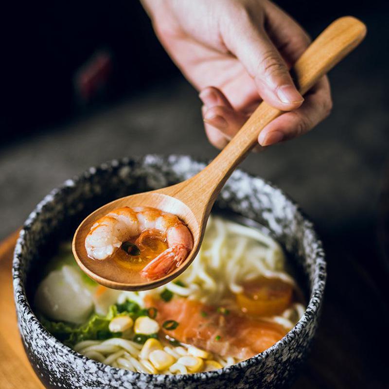 1PC High-Quality Kitchen Home Tableware Natural Wood Soup Spoon Practical Teaspoons Creative Solid