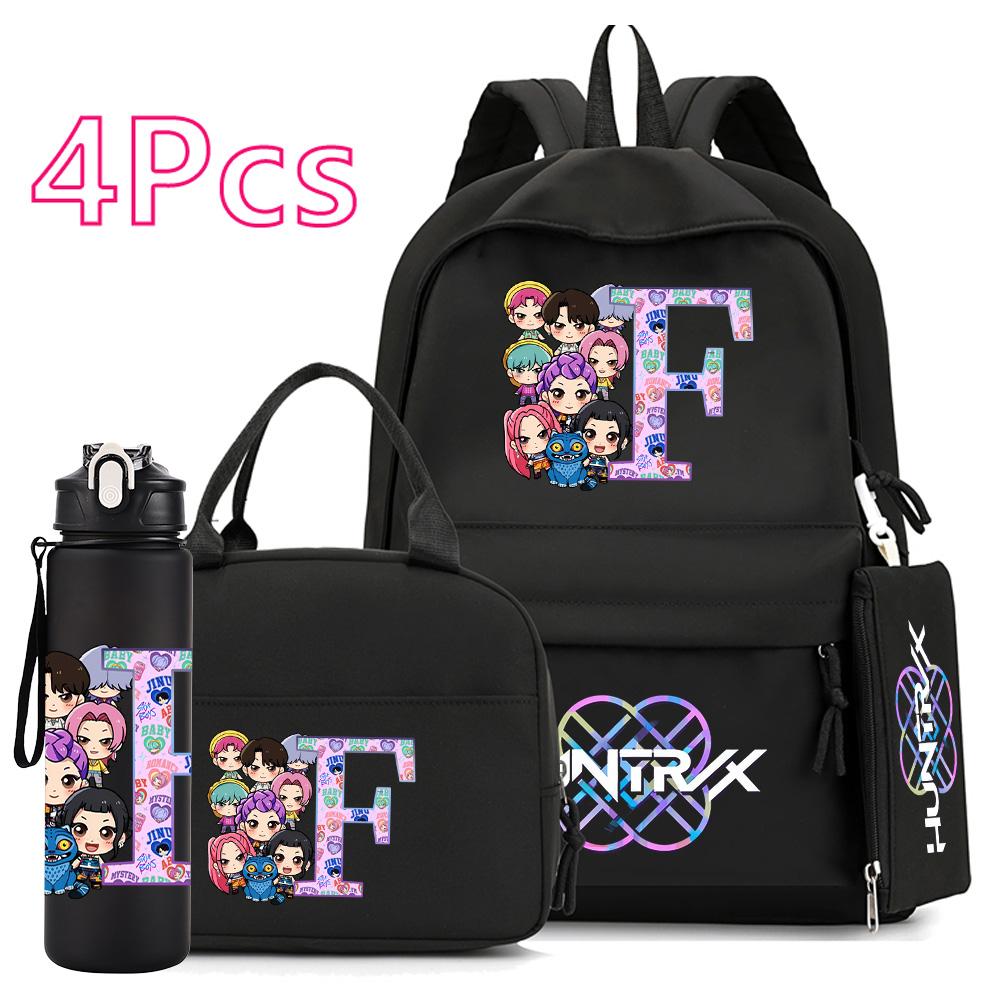 4 Stück/Set K-Pop Bedruckte 750 ml Wasserflasche Rucksack Handtasche Federmäppchen für Teenager Junge Mädchen Schultasche Große Kapazität wasserdicht Bücherrucksack Mochila