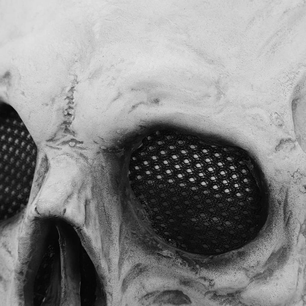 ZJchao Latex Full Head Skull Mask, Movable Jaw Talking Skeleton Mask, Professional Halloween Haunted House Cosplay Masks, Adjustable Horror Costume