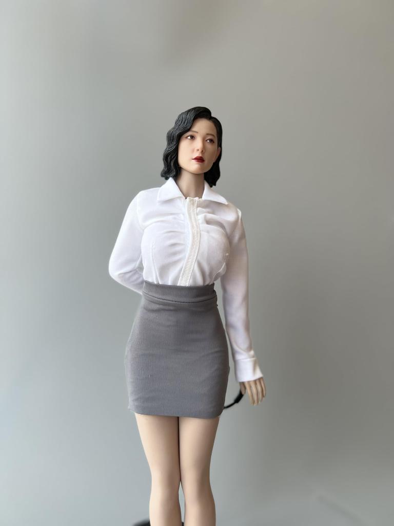 [TOYBARJAPAN] 16 Scale Figure Accessory  Fits TBLeague and other body types. Beautiful Female Office Lady Style: White Shirt and Side-Slit Gray