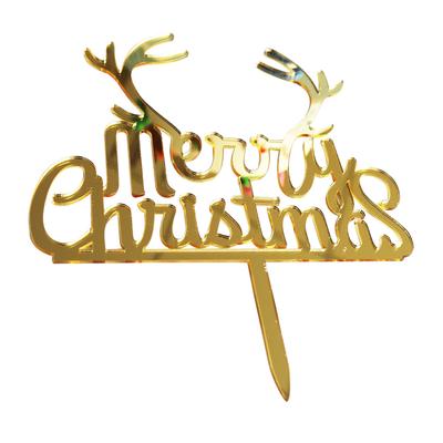 Christmas Cake Decoration Acylic Christmas Cupcake Decoration with Horn Party Cake Topper with Gold Letters