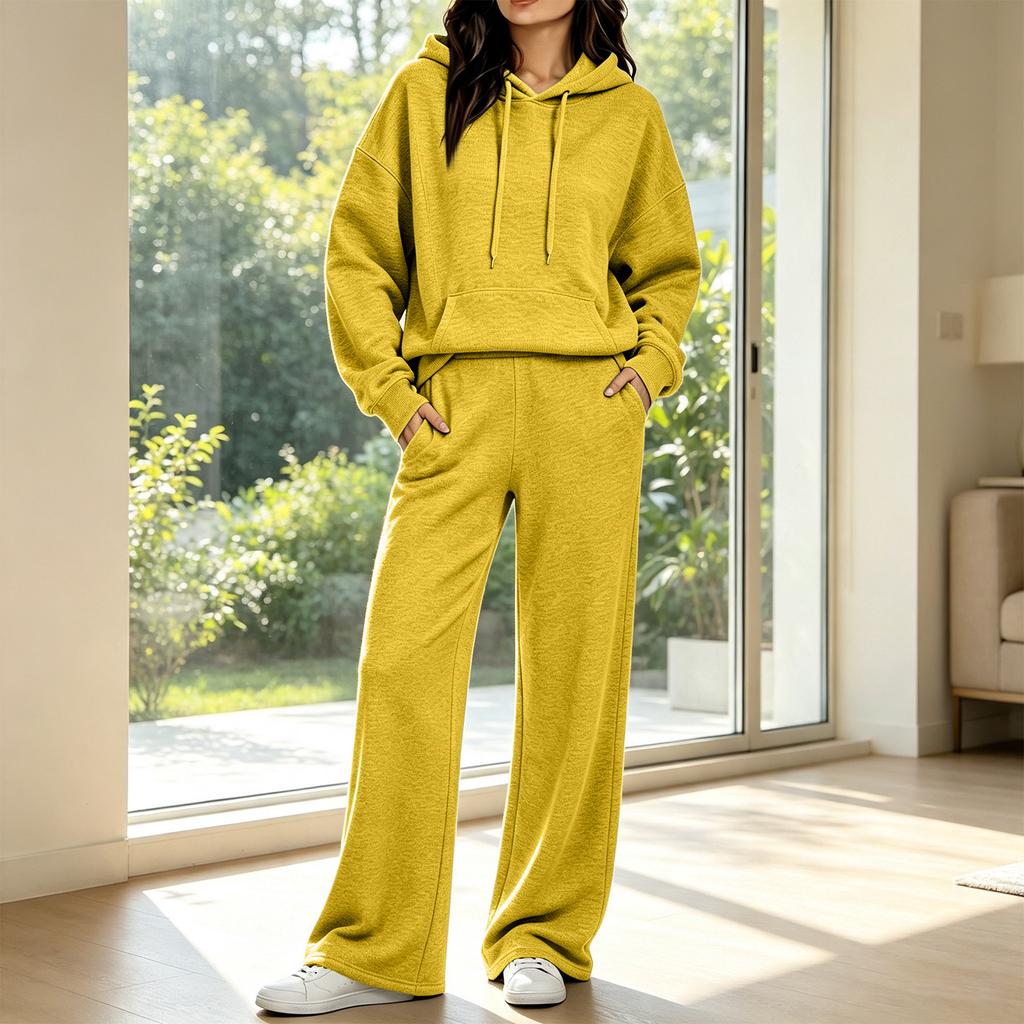 Women's Casual Hooded Sweatshirt and Sweatpants Set with Pockets - Comfy Outfit for Fall Winter