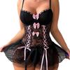 Body Sexy con Pizzo Push-up e Fiocco con Laccetti - Lingerie Erotica Trasparente per Donna