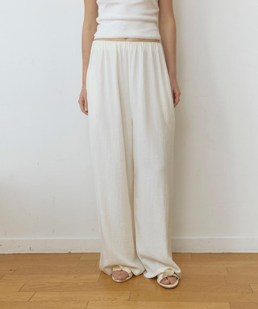 ADAUL Linen Hidden Banding Wide Pants - Ivory
