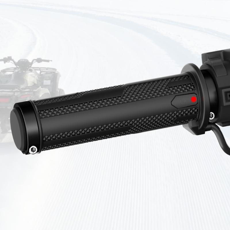 12 V Heated Handlebar Grip Set for Cold-Weather Handlebar Use with 5-Level Control, Previous-Setting Memory, 2-Clamp Structure, and Accessories