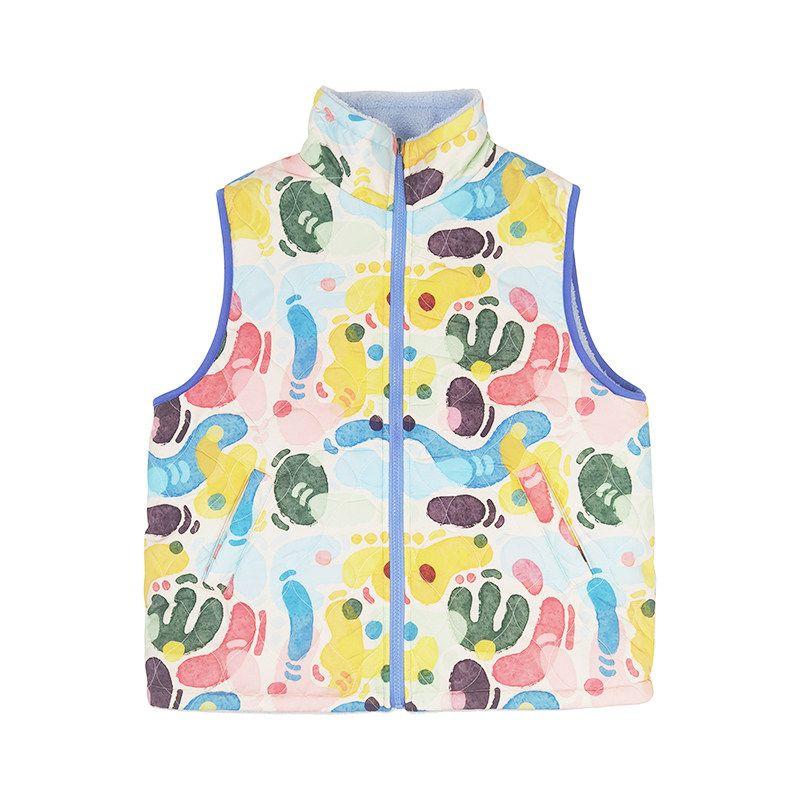 Toothpick Pills and Friends [Childlike Heart Full of Graffiti] Girl's Full Seal Cotton Berber Fleece Double-sided Wear Vest