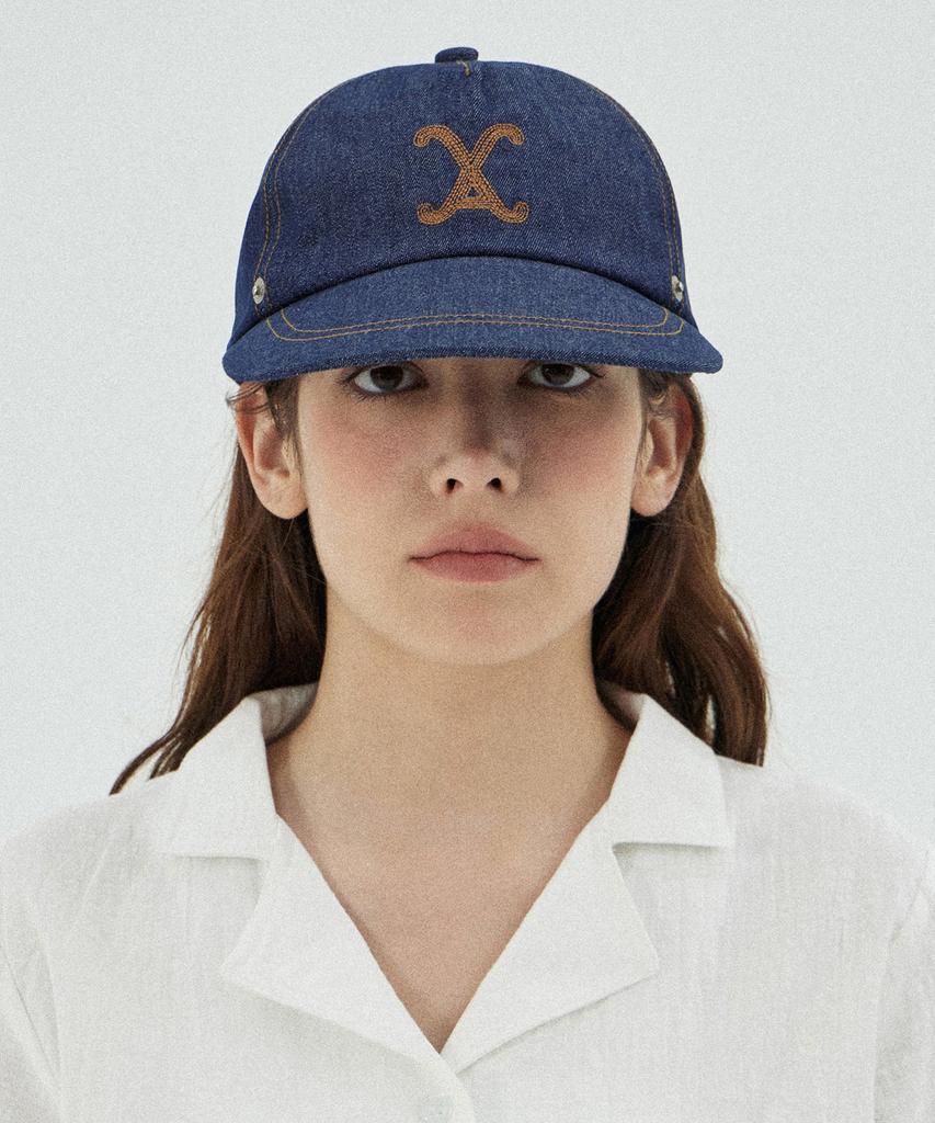 Bajal Va Curved Denim Stitch Detail 5-Panel Ball Cap Indigo