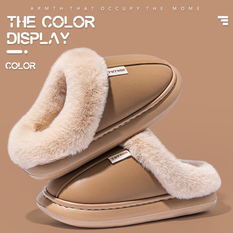 Women's Non-Slip Waterproof Thick-Soled Cotton Slippers – Cozy Furry Design for Autumn/Winter Maternity & Men's Wear