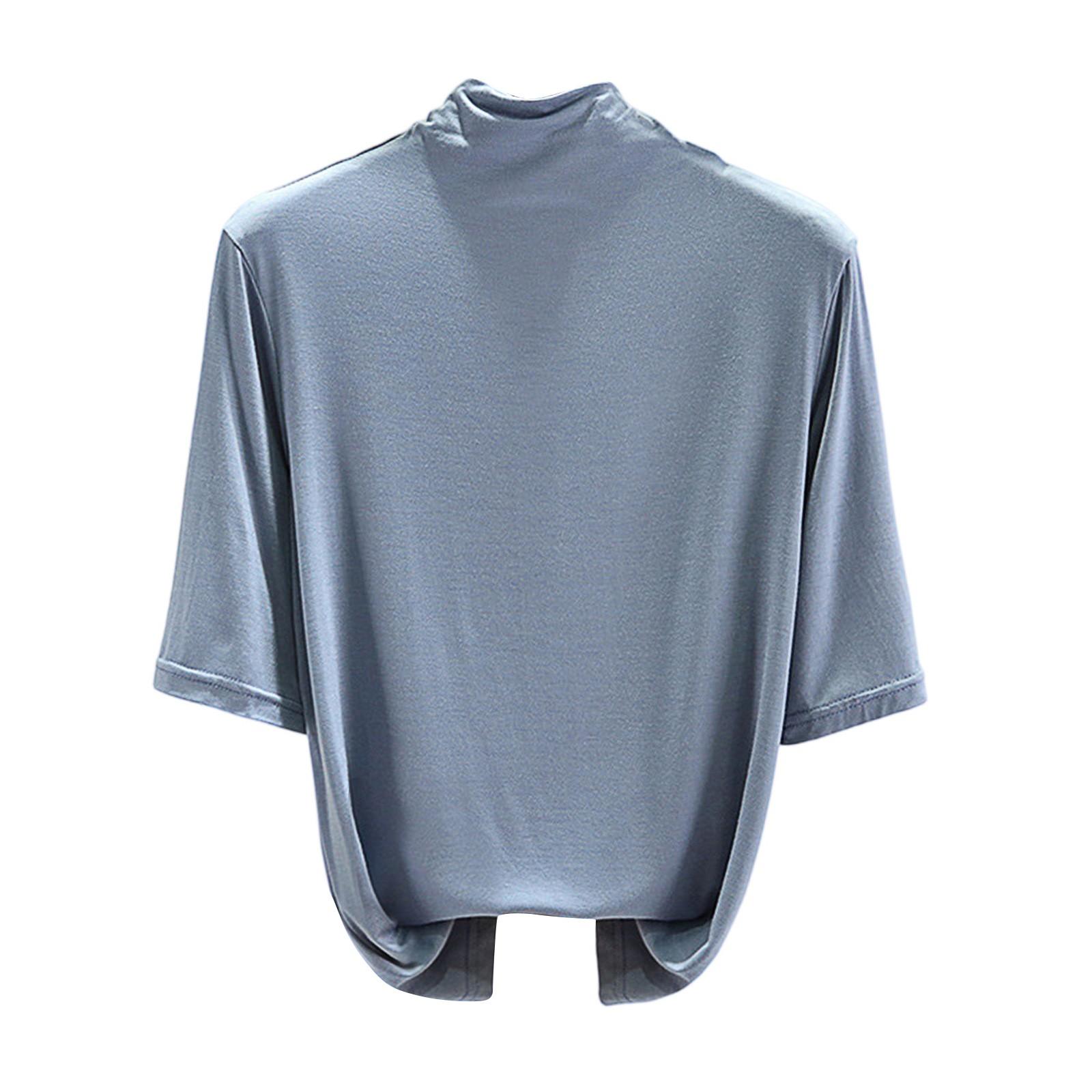 

Women s Loose Casual Short Sleeved T-shirt Women s Thin Design Half High Collar Inner Layer Base Shirt Pajamas M