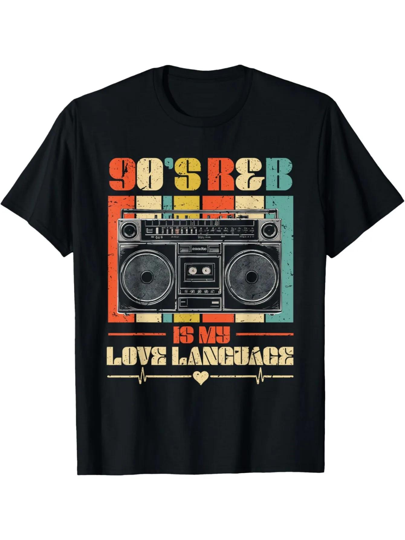 

90s R&B Music Retro Tshirt Retro Handheld Audio and Tape Pattern Printed T-shirt Black Retro 90s Rap and R&B Enthusiast Cloth... S разноцветный