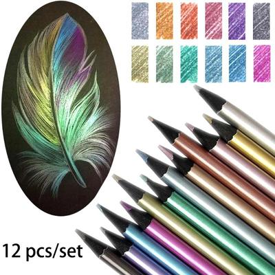 12-Color Metallic Pencil Set for Artists and Students - Soft Wood, Vibrant Colors, Smooth Application