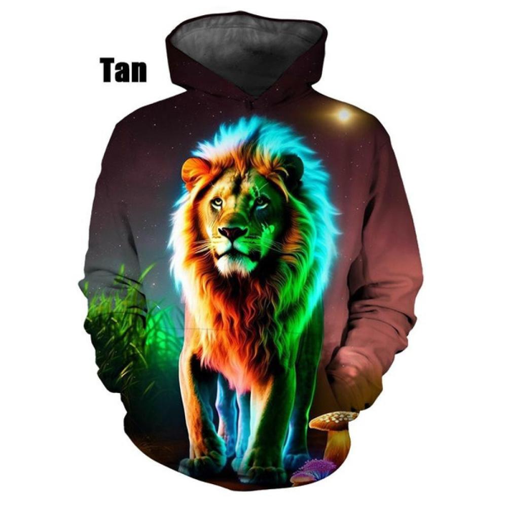 Felpa con cappuccio 3d alla moda con motivo leone, felpe casual a manica lunga, pullover streetwear Harajuku