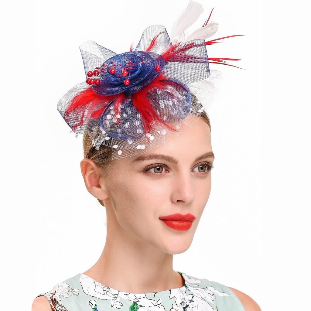 Fascinator Hat For Women Tea Party Headband Wedding Hair Clip Cocktail Party Mesh Flower Feathers Hair Clip Stylish Women Girls