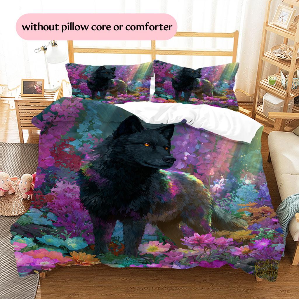 Floral wolf  Pattern Bedding Quilt Set Quilt Cover Pillowcase Home Decoration  Gift (1 * duvet cover + 2 * pillowcase, without core)