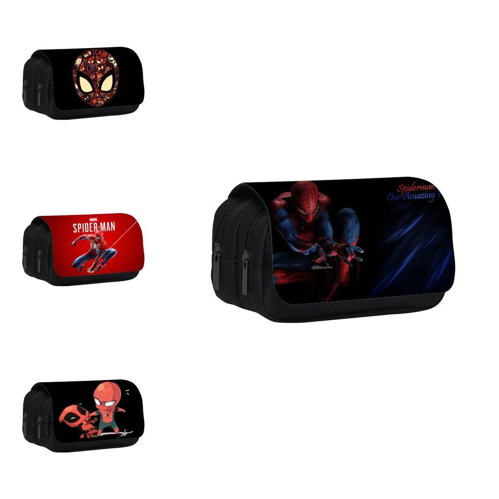 Spiderman Cartoon Style Nylon Pencil Organizer With Multiple Compartments For School Supplies