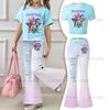 2026 Kinder-Kurzarm-Set für Mädchen im Alter von 4-12 Jahren, Zweiteiliges Set aus Kurzarm-Oberteil und Schlaghosen, Kpop Hunter Mädchengruppen-Print-Kleid