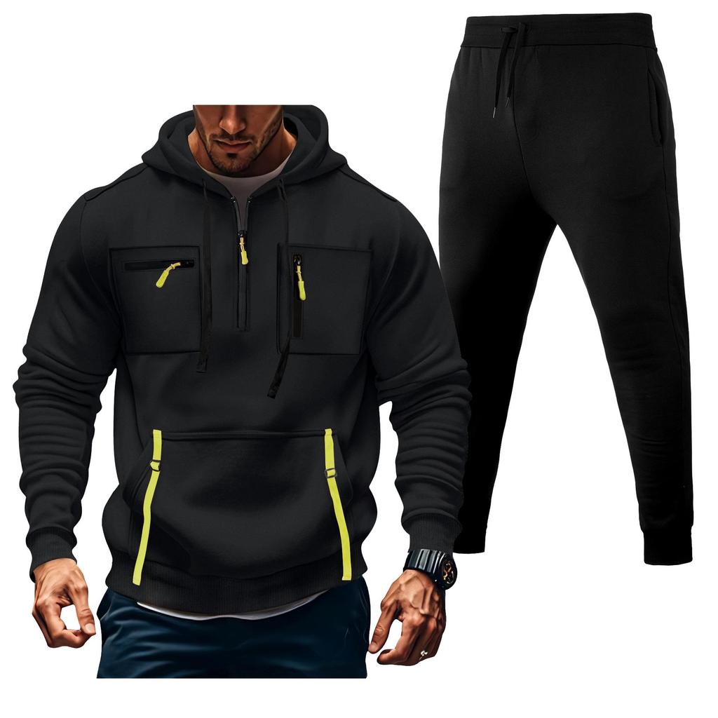 Men's Multi-Zipper Hoodie Sweatshirt & Sweatpants Set with Pockets