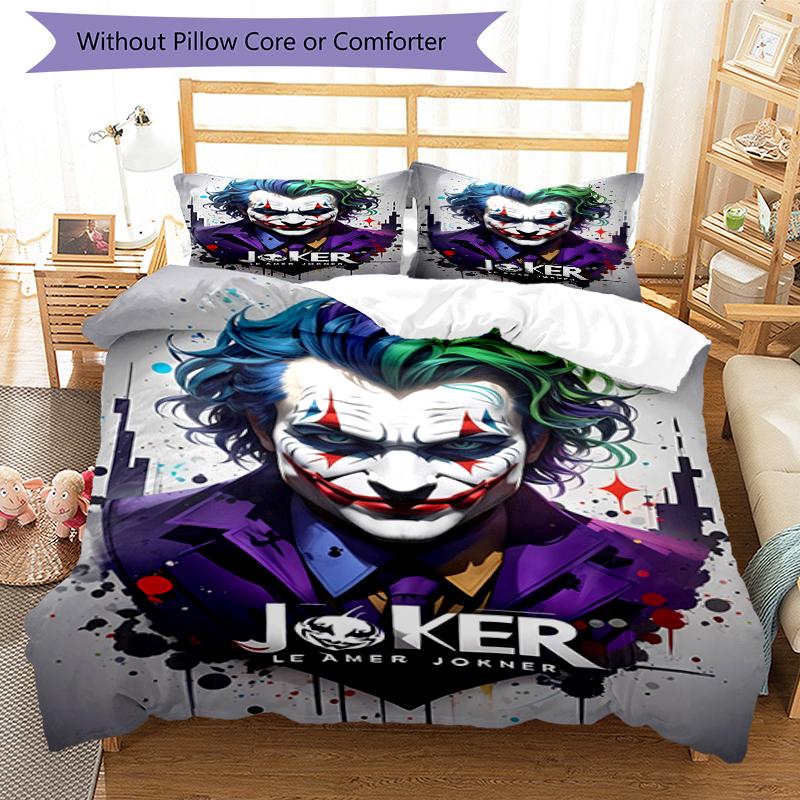 3pcs Joker Character Pattern Bedding Set Duvet Cover Set Includes Duvet Cover &pillowcases, Perfect All Season Bedroom Decoration & Gift