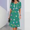 Elegantes Kurzarm 3D-Druckkleid Strand Sommer Midi-Kleider