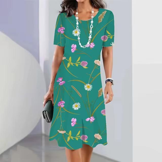 Elegantes Kurzarm 3D-Druckkleid Strand Sommer Midi-Kleider