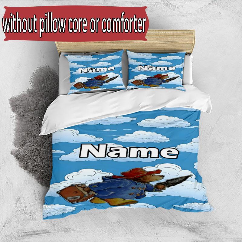 3pcs Duvet Cover Set (1*Duvet Cover + 2*Pillowcase, Without Core), Custom Name Paddington Bear Pattern Bedding Set, Home Bedroom Decor Gift