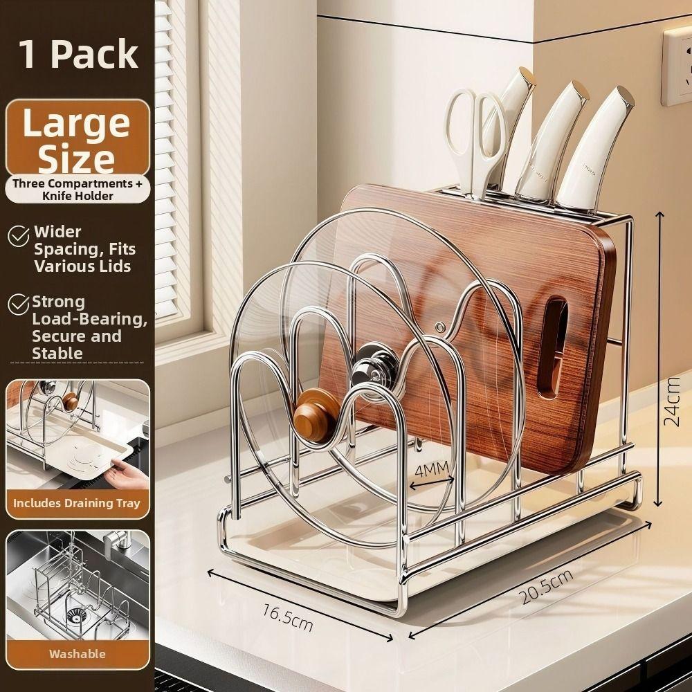 Stainless Steel Kitchen Storage Rack M-Shaped Slots Cutting Board Rack Kitchen Countertop