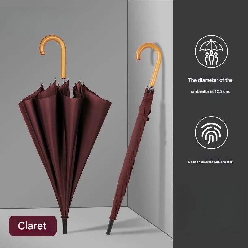 Semi-automatic Straight-handle Umbrella Reinforced Wind-resistant Solid Wood Curved Handle Long-handled Business Golf Umbrella