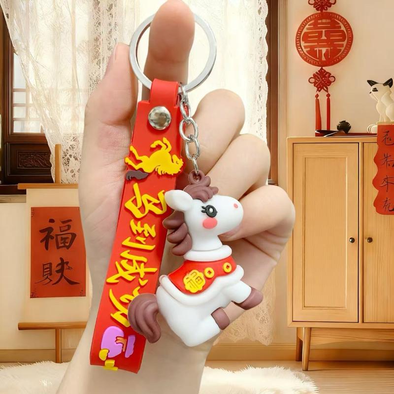 Cute 2026 Year Of The Horse Keychain Zodiac Pony Pendant Couple Backpack Fashionable Accessory Jewelry New Year Mascot Gifts