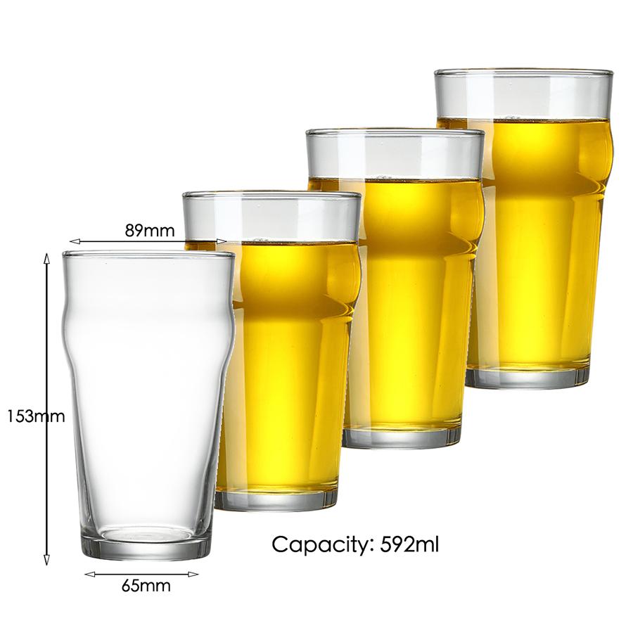 570ml Beer Glasses Set of 4 (FOUR) 1.2 Pint Glass Capacity In a Traditional Pub Drinking Glasses Design. Oversized Beer Glasses
