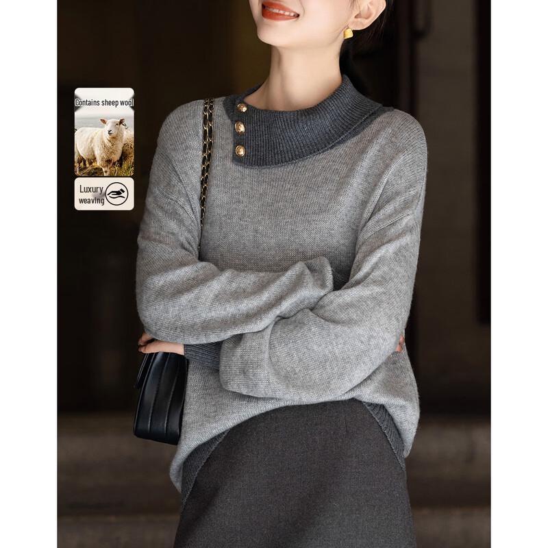 

Demana Women s Winter Irregular Colorblock Wool Blend Knit Sweater L