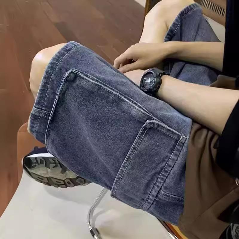 

Men s High Street Solid Color Summer Work Shorts with Big Pockets - Trendy Five-Point Pants Large світло-синій колір