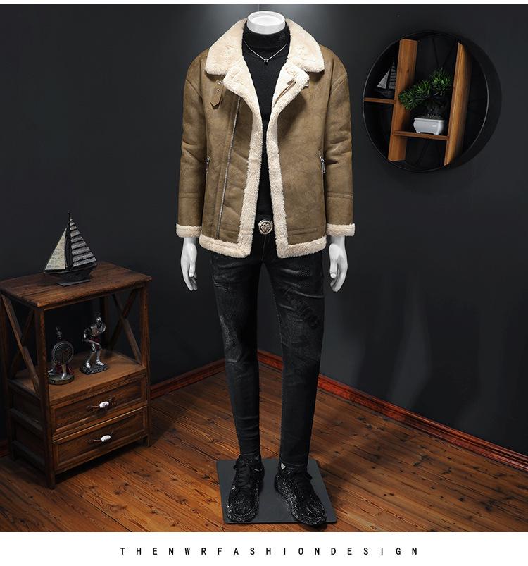 Men's Hong Kong Style PU Leather Fur-Lined Jacket