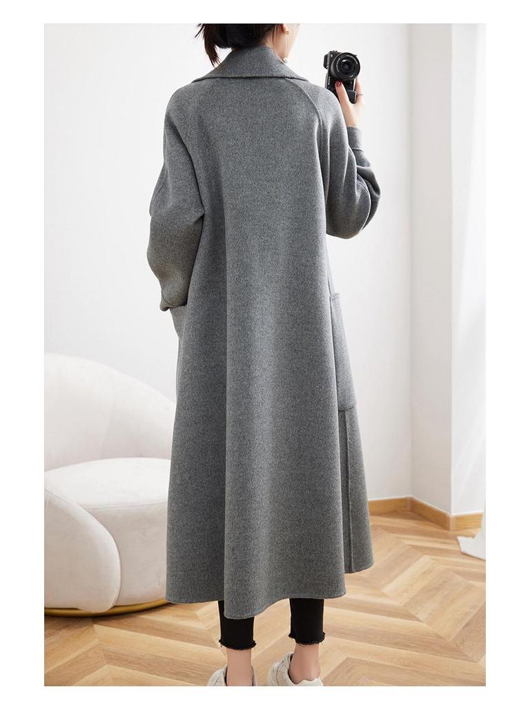 Stilvoller extra langer Overknee-Mantel aus 100% Wolle mit Reverskragen für Damen - Koreanischer High-End-Herbst-/Winterstil