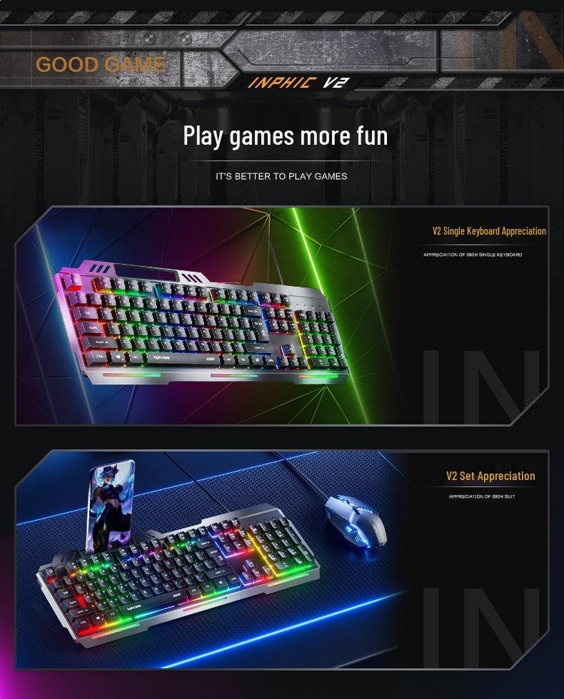 Inphic K2 Wired Keyboard & Mouse Set: Silent, Ergonomic Design for Office & Gaming.