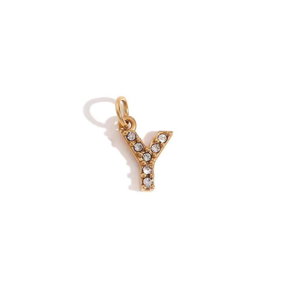 MamacitaSlay Cute Shiny Rhinestone Mini 26 Initial Letter DIY 316L Stainless Steel Charms Jewelry Accessories Round Chain Women