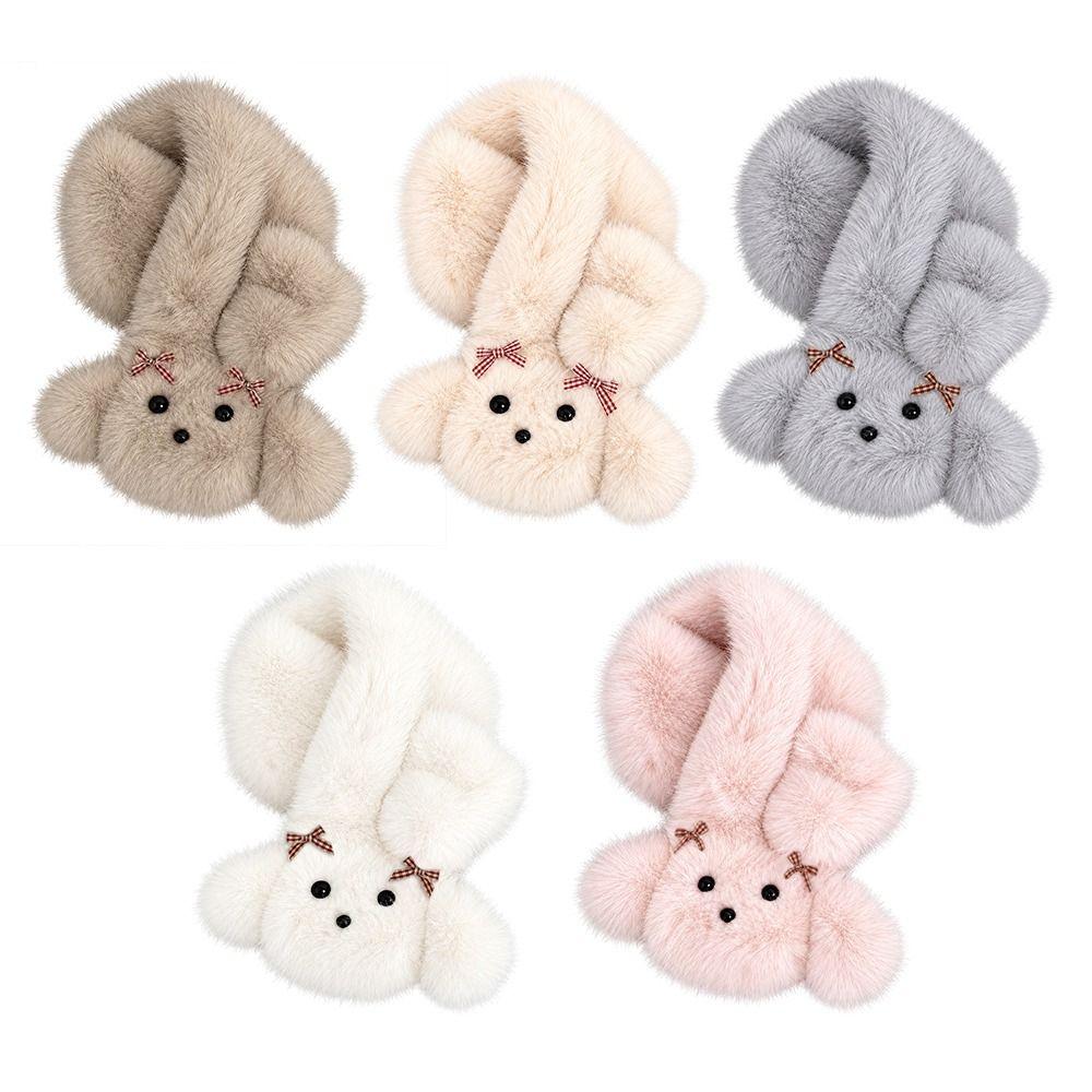 Thick Warm Cartoon Dog Scarf Bow Decor Neck Wrap Cute Winter Scarf Women
