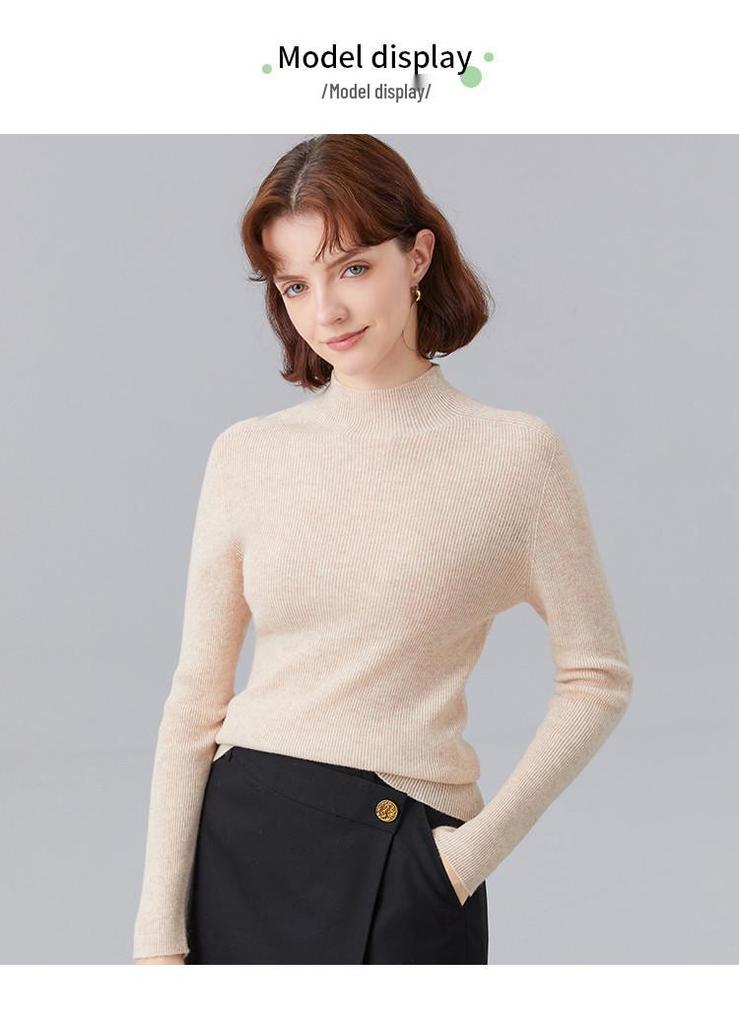 Women's Fine Wool Seamless Knit Shirt, Semi-High Neck Base Layer, Winter Inner Wear