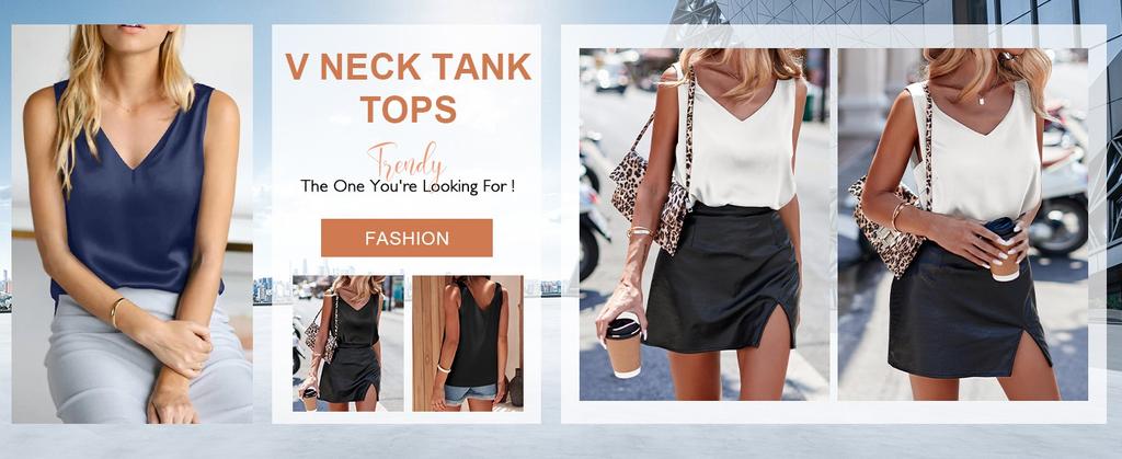 Womens Satin Tank Tops V Neck Casual Cami Sleeveless Camisole Blouses Summer Basic Tank Shirt