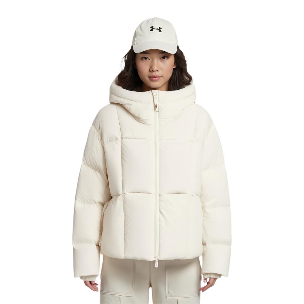 Fila Original Fashion Trendy Versatile Comfortable Casual Short Loose Warm Hooded Down Jacket Women Outerwear Cloud-Peak-White F11W549901FIV