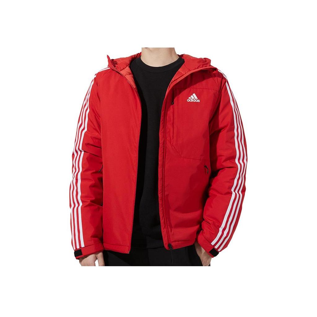 Adidas 3ST Down Jacket With Logo Print, Pocket Stripes, And Hood Men Outerwear Red H23082