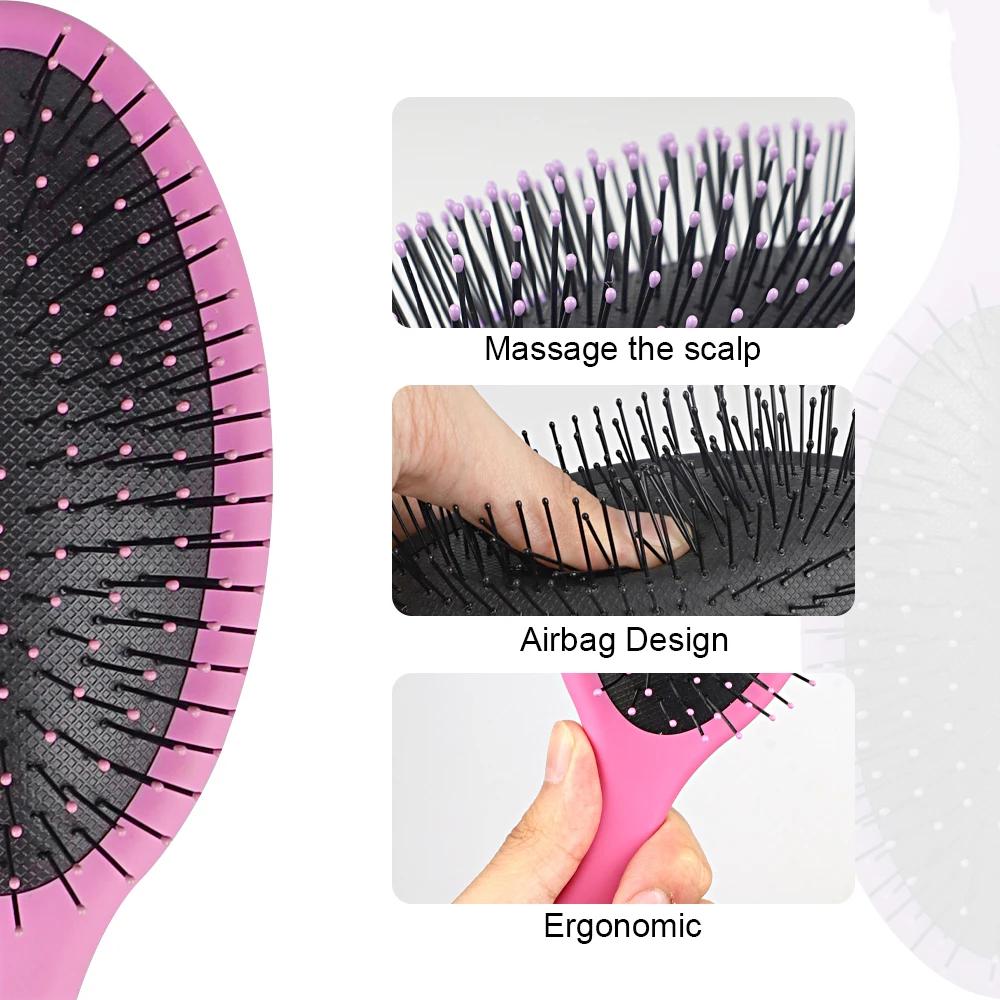 Detangling Air Cushion Hair Brush Oval Scalp Massage Anti-Tangle Wet Dry Use Matte Handle Hairbrush for Home Salon Curly Straight Hair Styling