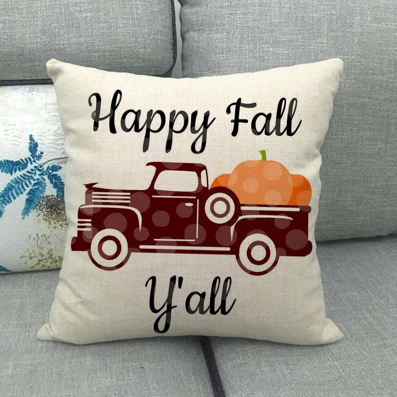 Autumn Thanksgiving Pumpkin Truck Digital Printing Short Plush Pillow Covers For Car Sofa Office Cushion Cover Home Goods